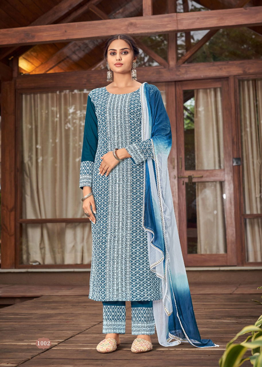 Schiffli 2 Fancy Designer New Exclusive Wear Heavy Rayon Readymade Suit Collection